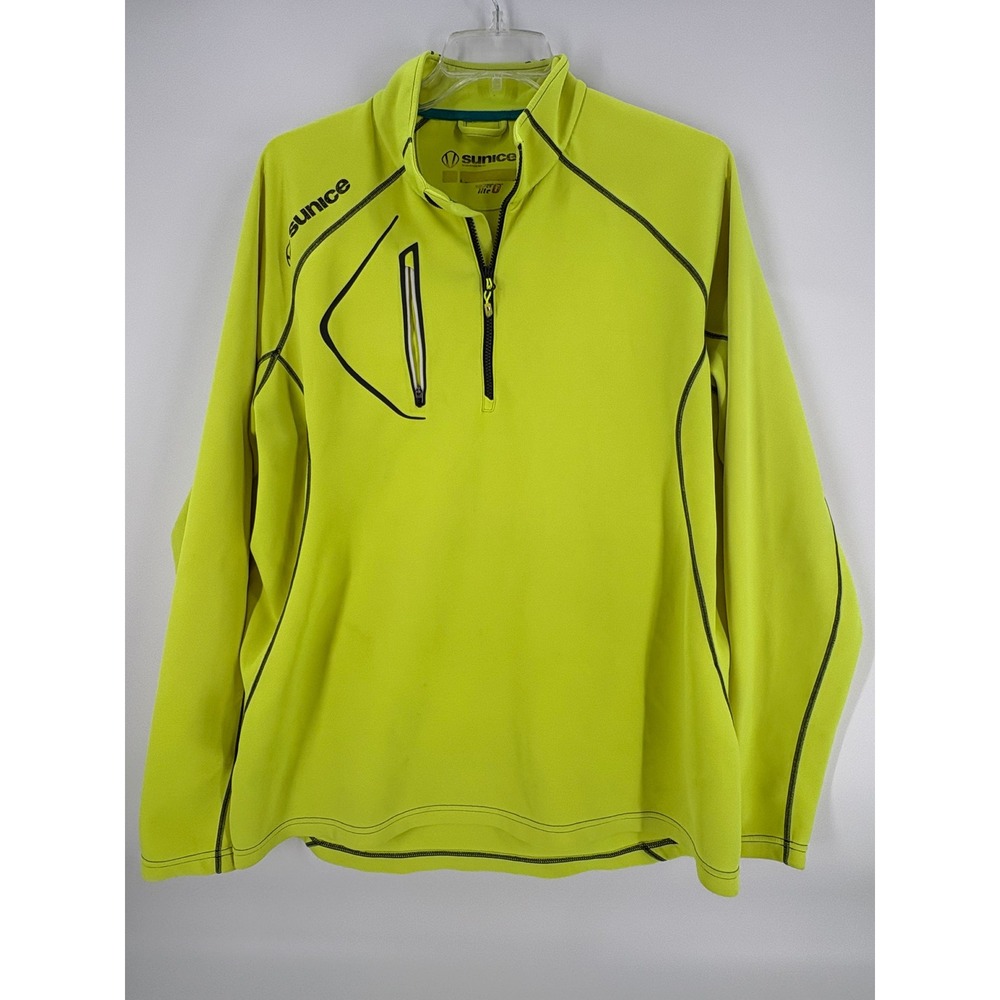 Sunice Mens Pullover Long Sleeve 1/4 Zip Neon Yellow Athletic Golf‎ Shirt